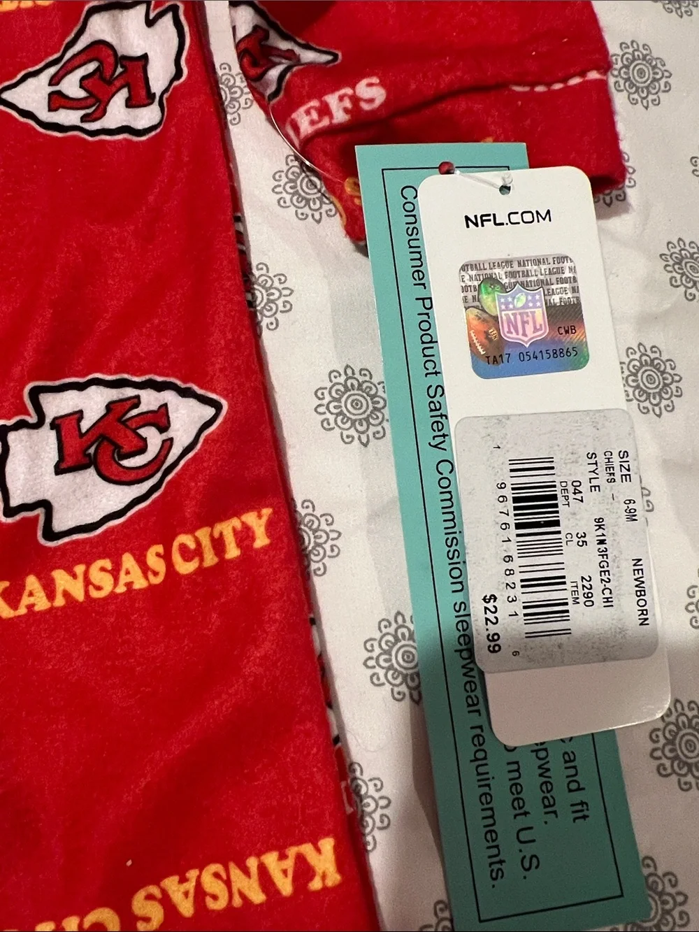 NFL Kansas City Chiefs Red Baby Footed One-Piece Sleeper